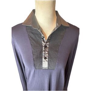 DOLCE & GABBANA BIB Silk BLOUSE Black Blue Collared Pleated Top Italy D&G Shirt